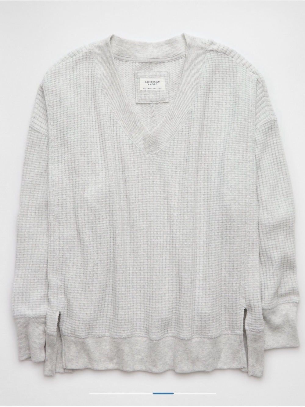 American Eagle Women’s Oversized Big Hug V-Neck Waffle Sweatshirt Heather Gray L